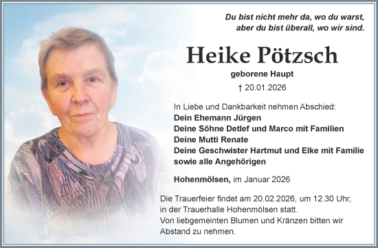 Traueranzeige von Heike Pötzsch von Trauerkombi Weißenfels