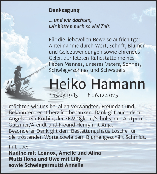 Traueranzeige von Heiko Hamann von Trauerkombi Wittenberg