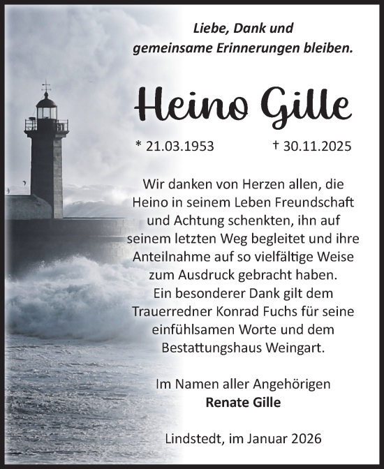 Traueranzeige von Heino Gille von Volksstimme Altmark West