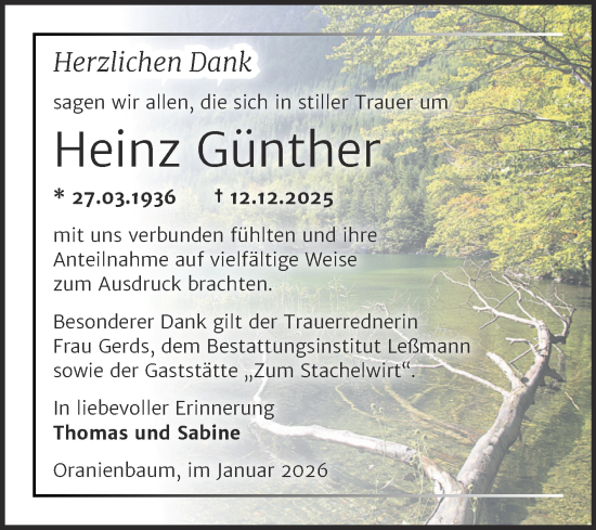 Traueranzeige von Heinz Günther von Trauerkombi Wittenberg