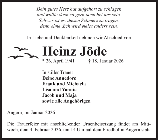 Traueranzeige von Heinz Jöde von Volksstimme Haldensleben/Wolmirstedt