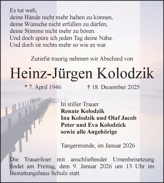 Traueranzeige von Heinz-Jürgen Kolodzik von Volksstimme Altmark Ost