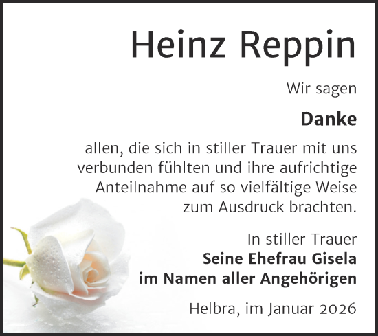 Traueranzeige von Heinz Reppin von Trauerkombi Mansfelder Land