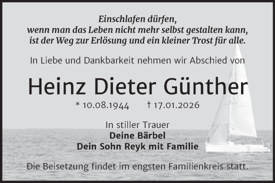 Traueranzeige von Heinz Dieter Günther von Trauerkombi Wittenberg