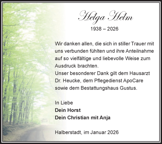 Traueranzeige von Helga Helm von Volksstimme Halberstadt