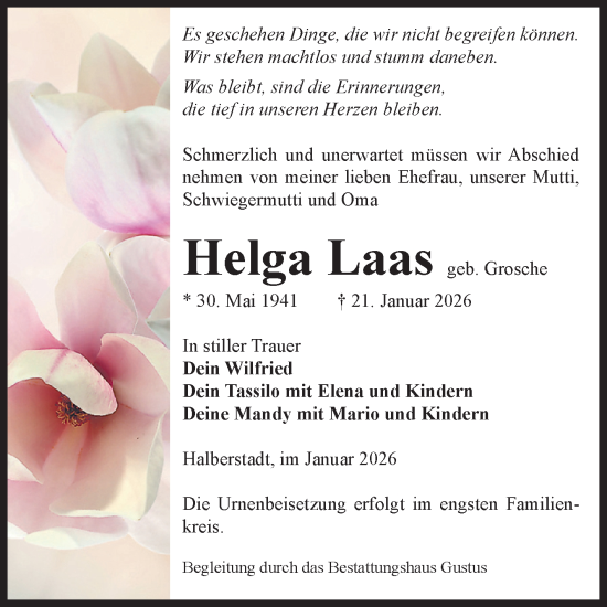 Traueranzeige von Helga Laas von Volksstimme Halberstadt