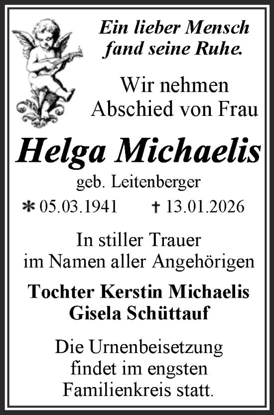 Traueranzeige von Helga Michaelis von Trauerkombi Wittenberg