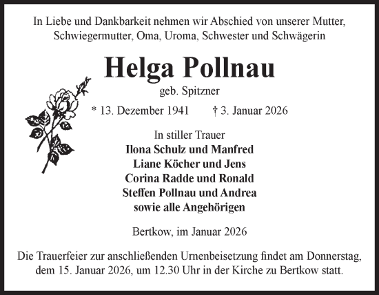 Traueranzeige von Helga Pollnau von Volksstimme Altmark Ost