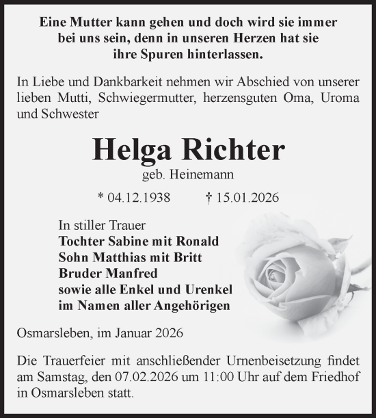Traueranzeige von Helga Richter 