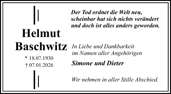 Traueranzeige von Helmut Baschwitz von Trauerkombi Dessau