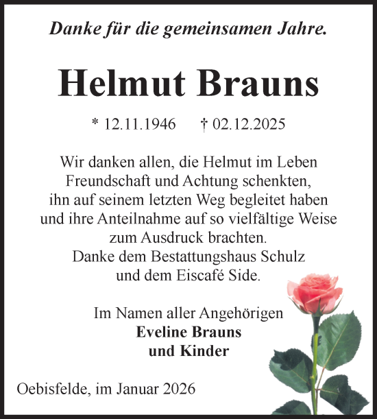 Traueranzeige von Helmut Brauns von Volksstimme Altmark West