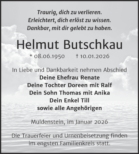 Traueranzeige von Helmut Butschkau von Trauerkombi Bitterfeld
