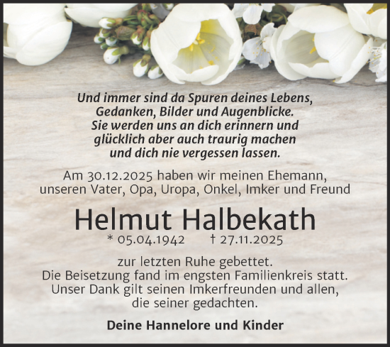 Traueranzeige von Helmut Halbekath von Trauerkombi Dessau