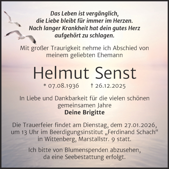 Traueranzeige von Helmut Senst von Trauerkombi Wittenberg