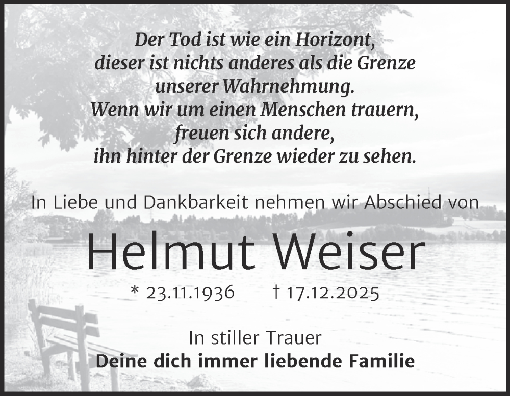  Traueranzeige für Helmut Weiser vom 03.01.2026 aus Trauerkombi Wittenberg