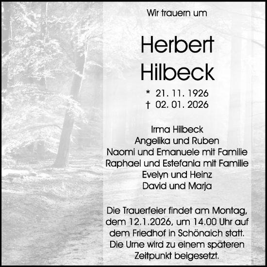 Traueranzeige von Herbert Hilbeck von Volksstimme Altmark West