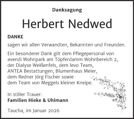 Traueranzeige von Herbert Nedwed von Trauerkombi Weißenfels