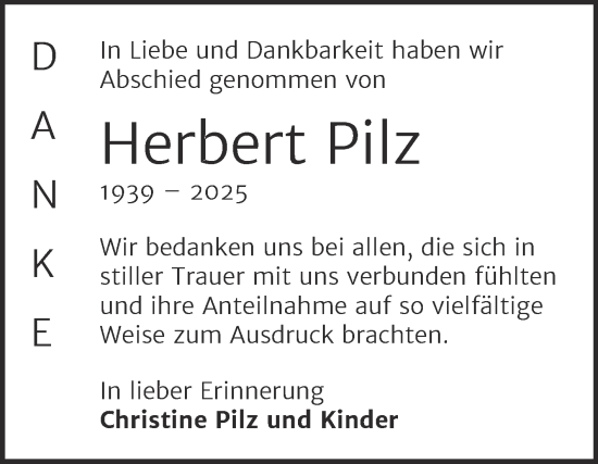 Traueranzeige von Herbert Pilz von Super Sonntag Naumburg/Nebra