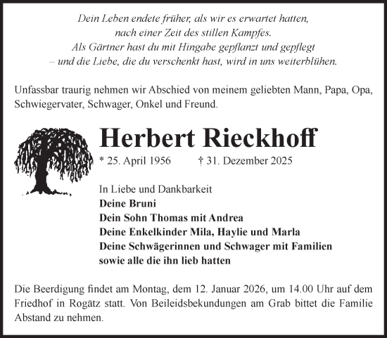 Traueranzeige von Herbert Rieckhoff von Volksstimme Altmark Ost