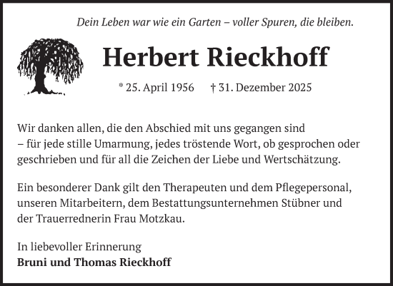 Traueranzeige von Herbert Rieckhoff von Volksstimme Altmark Ost