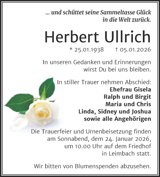 Traueranzeige von Herbert Ullrich von Trauerkombi Mansfelder Land