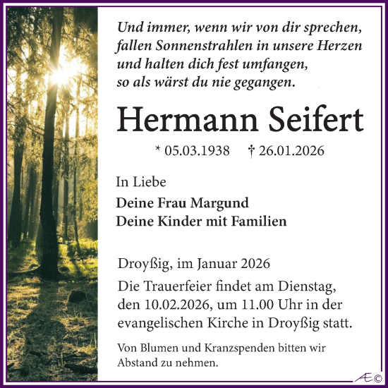 Traueranzeige von Hermann Seifert von Trauerkombi Zeitz