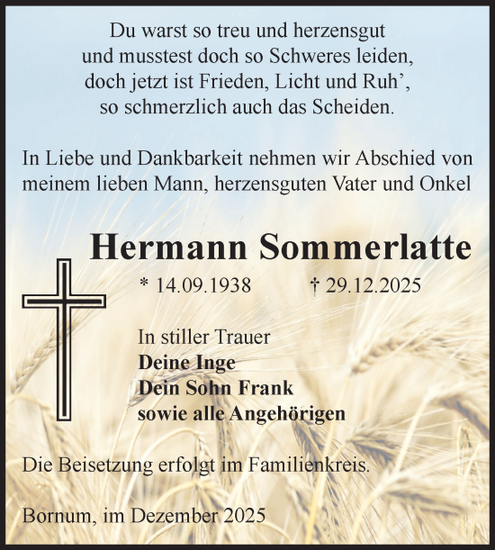 Traueranzeige von Hermann Sommerlatte von Volksstimme Zerbst
