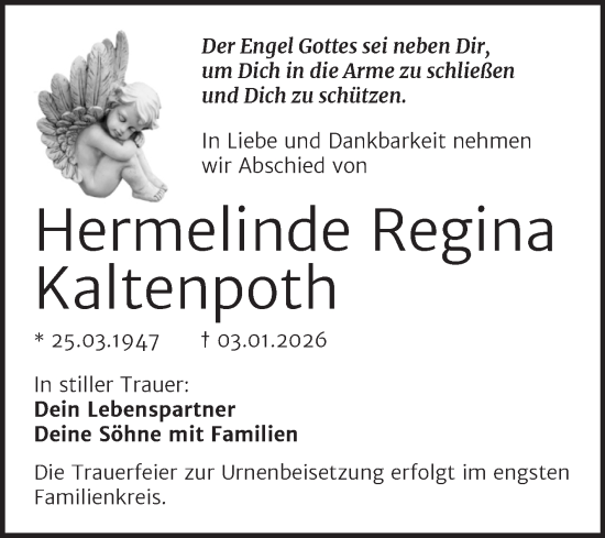 Traueranzeige von Hermelinde Regina Kaltenpoth von Trauerkombi Mansfelder Land