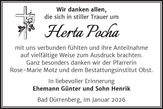 Traueranzeige von Herta Pocha von Trauerkombi Merseburg