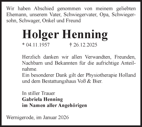 Traueranzeige von Holger Henning von Volksstimme Wernigerode