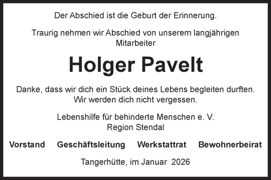Traueranzeige von Holger Pavelt von Volksstimme Altmark Ost