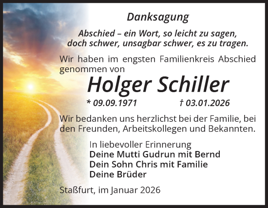 Traueranzeige von Holger Schiller von Volksstimme Staßfurt