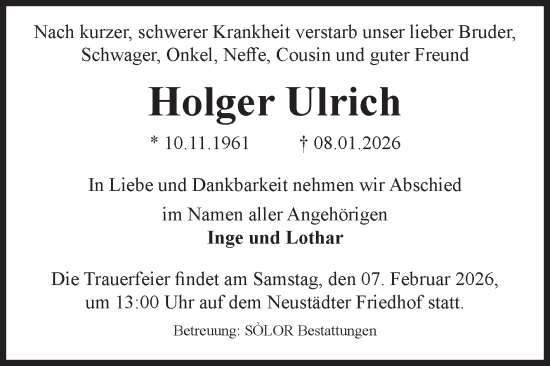 Traueranzeige von Holger Ulrich von Volksstimme Magdeburg