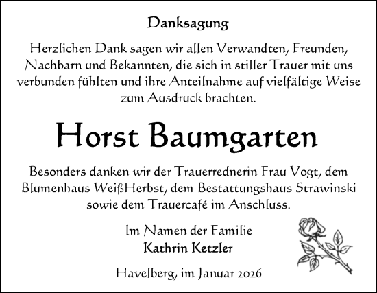 Traueranzeige von Horst Baumgarten von Volksstimme Altmark Ost