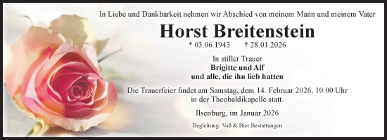 Traueranzeige von Horst Breitenstein von Volksstimme Wernigerode