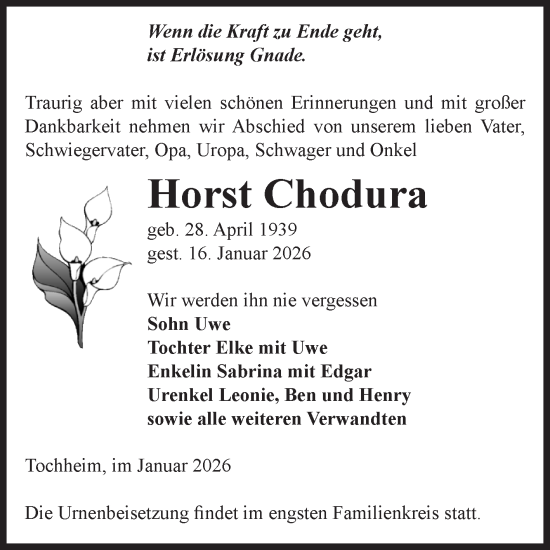 Traueranzeige von Horst Chodura von Volksstimme Zerbst