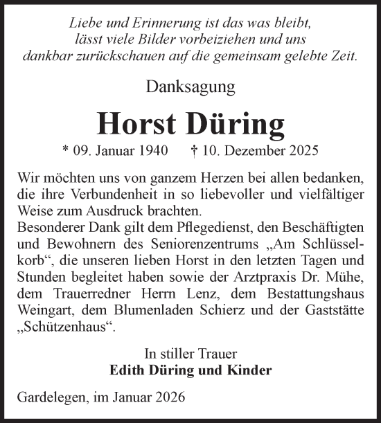 Traueranzeige von Horst Düring von Volksstimme Altmark West
