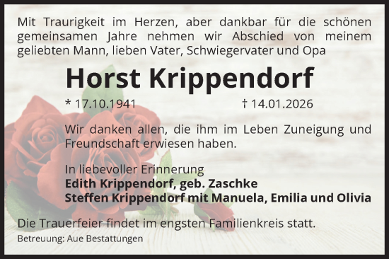 Traueranzeige von Horst Krippendorf von Volksstimme Magdeburg
