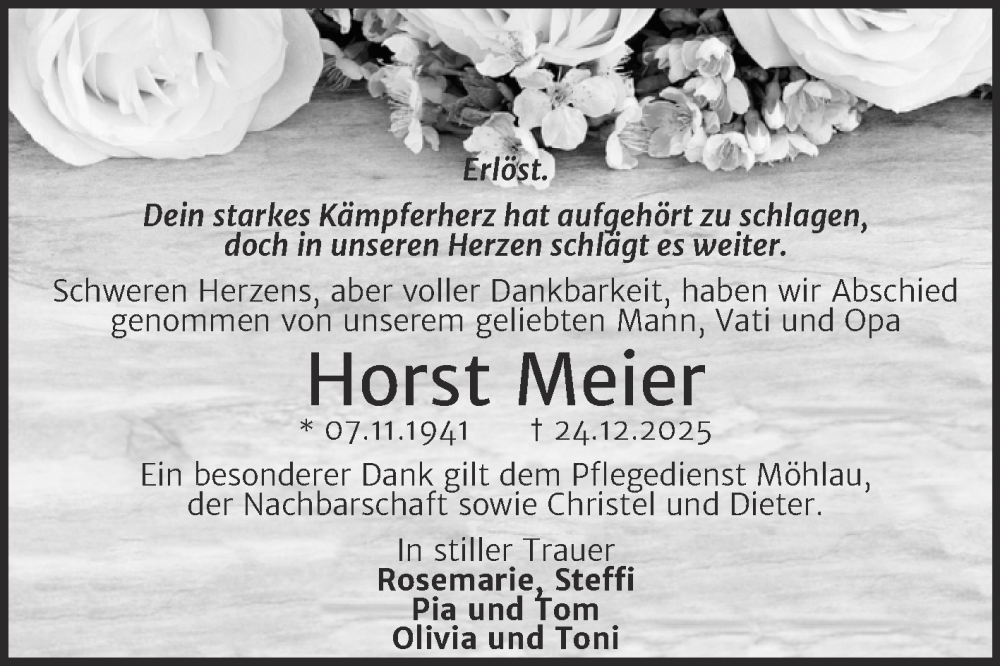  Traueranzeige für Horst Meier vom 30.01.2026 aus Trauerkombi Wittenberg