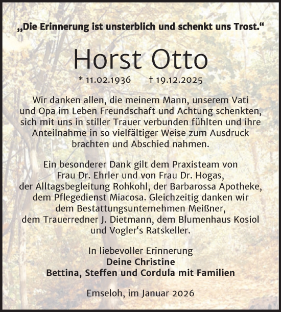 Traueranzeige von Horst Otto von Trauerkombi Sangerhausen