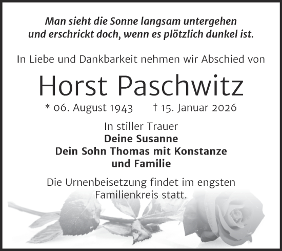 Traueranzeige von Horst Paschwitz von Trauerkombi Zeitz