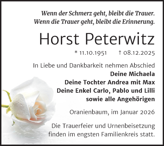 Traueranzeige von Horst Peterwitz von Trauerkombi Wittenberg