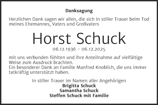 Traueranzeige von Horst Schuck von Trauerkombi Wittenberg