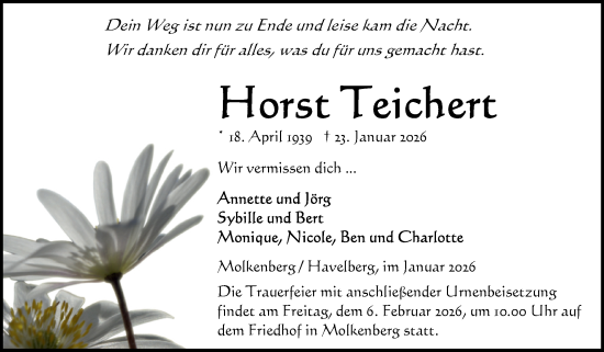 Traueranzeige von Horst Teichert von Volksstimme Altmark Ost