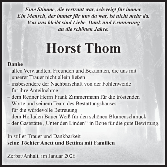 Traueranzeige von Horst Thom von Volksstimme Zerbst