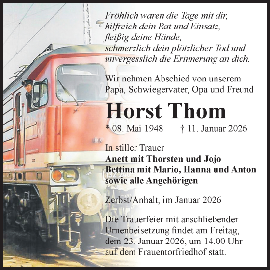 Traueranzeige von Horst Thom von Volksstimme Zerbst