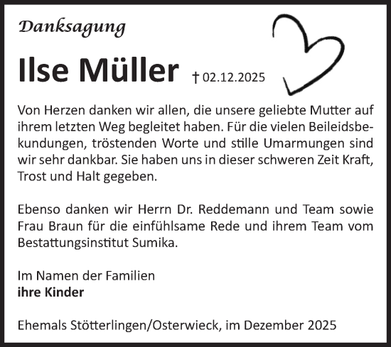 Traueranzeige von Ilse Müller von Volksstimme Halberstadt
