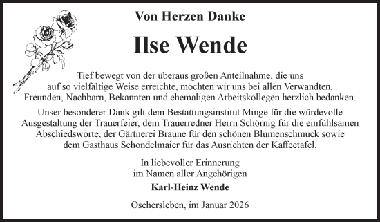 Traueranzeige von Ilse Wende von Volksstimme Oschersleben/Wanzleben