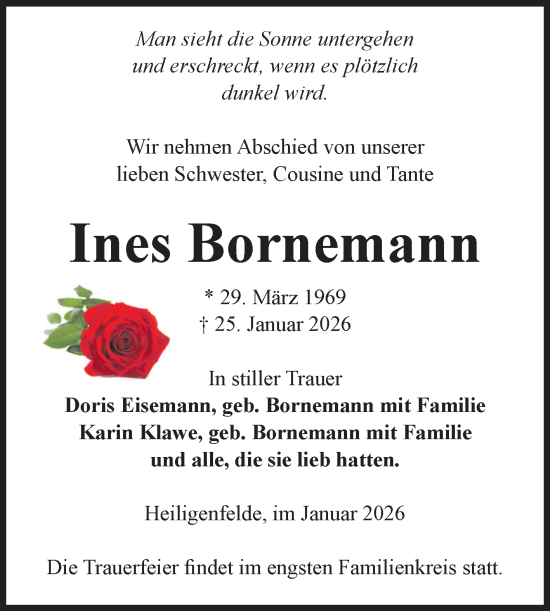 Traueranzeige von Ines Bornemann von Volksstimme Altmark West