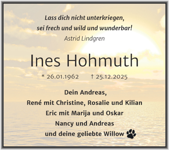 Traueranzeige von Ines Hohmuth von Mitteldeutsche Zeitung Halle/Saalkreis